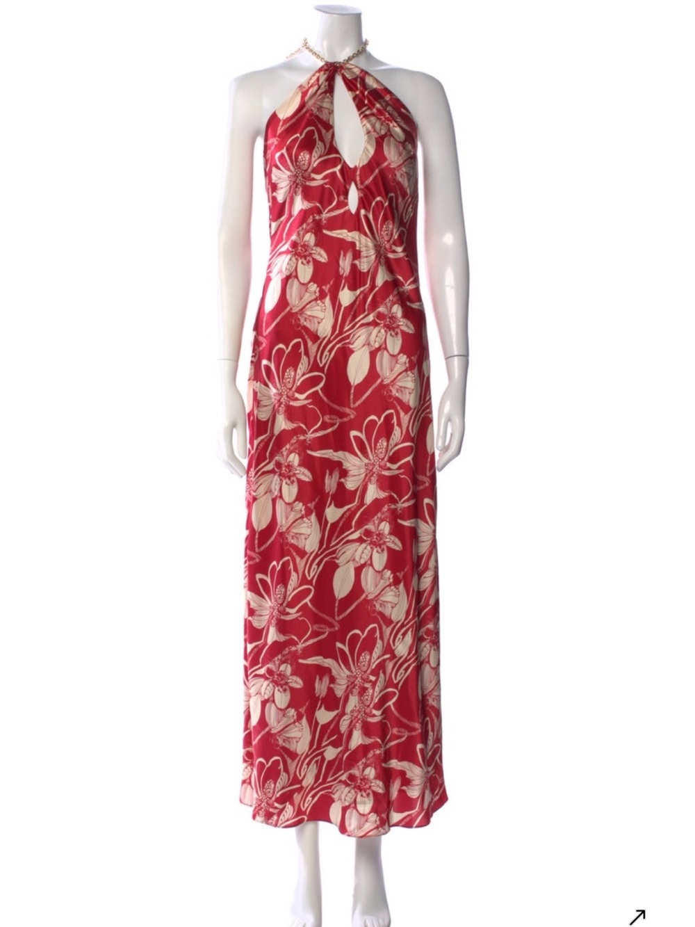 Reformation Red and Cream Floral Halter Silk Maxi Dress